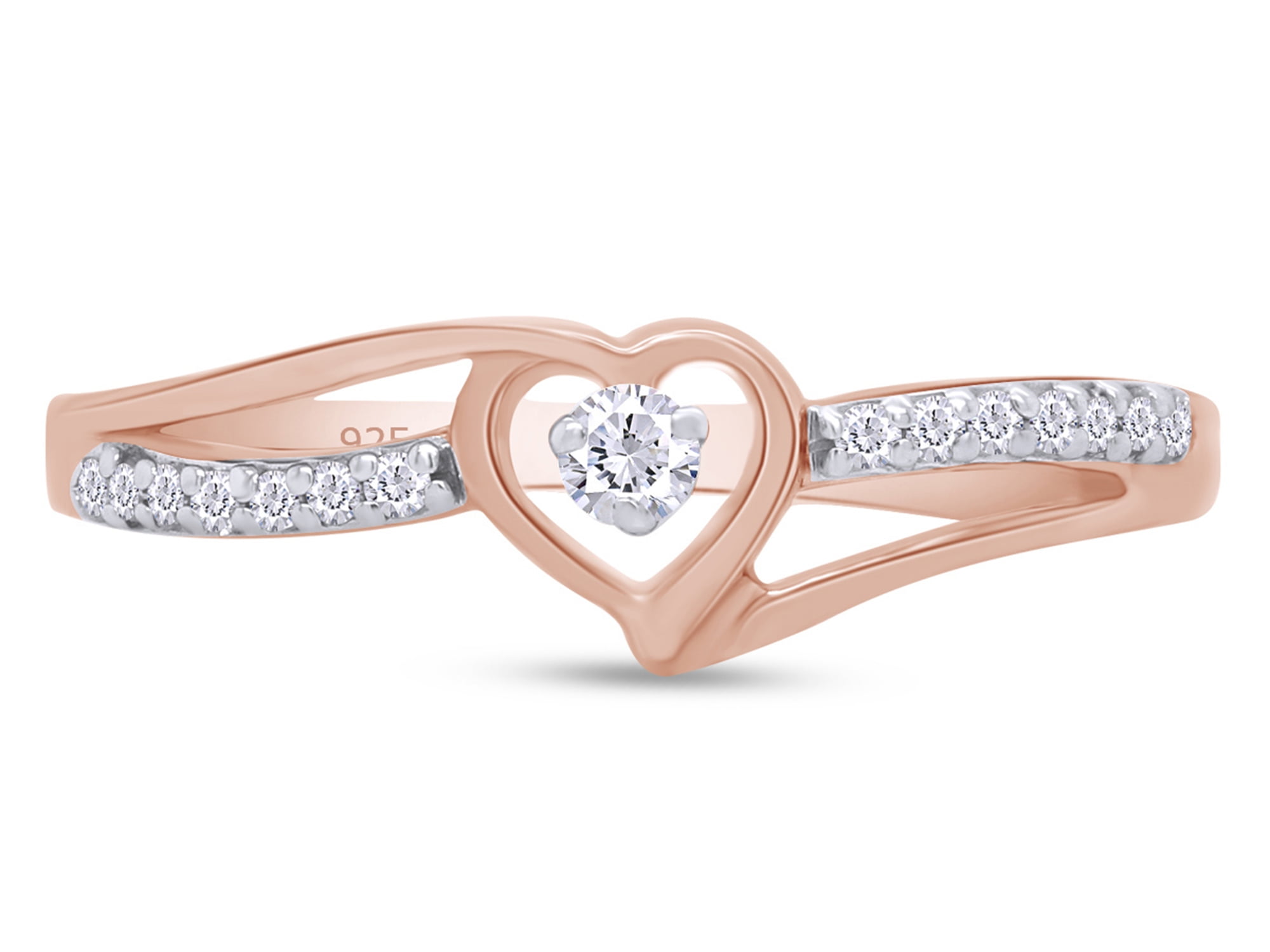 AFFY Round Cut White Cubic Zirconia Infinity Heart Promise Ring in 14k Gold Over Sterling Silver
