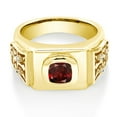 thumbnail image 2 of Gem Stone King 18K Yellow Gold Plated Silver Men's Ring Cushion Red Garnet and Moissanite (2.63 Cttw, Size 8), 2 of 4