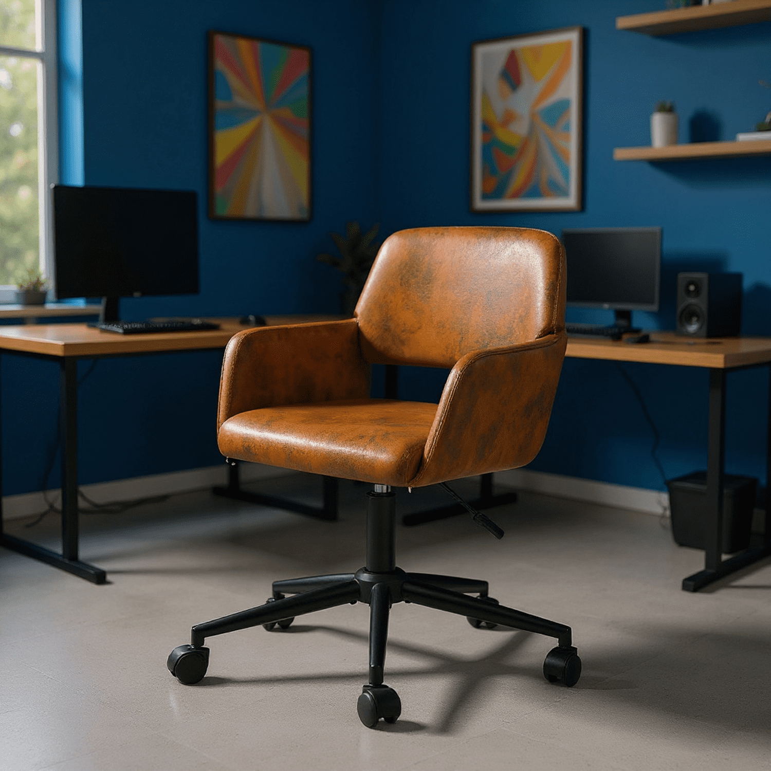 Homy Casa Swivel Desk Chair, Adjustable Ergonomic Office Chair, Brown Faux Suede