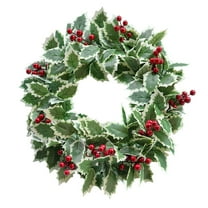 chaungfeng 17" Christmas Artificial Wreath, Xmas Berry Holly Leaves Wreath Faux Greenery Wreaths Winter Snowy Red Berries for Xmas Holiday Party Outdoor Indoor Decor Home Wall Windows
