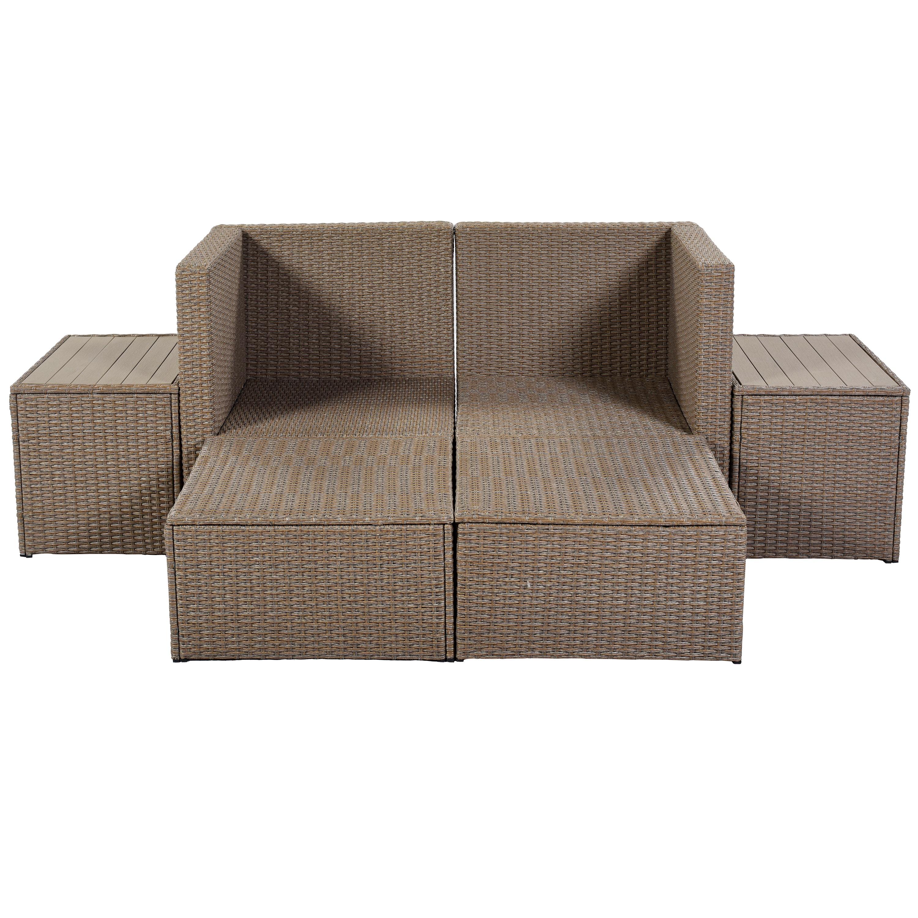 Patio Wicker Sofa Set, 3 Pieces Outdoor Patio Furniture Sectional Sofa, Outside Deck Balcony Furniture with Loveseat Sofa and Glass Table, Perfect for Garden Lawn Porch Backyard, JA1812