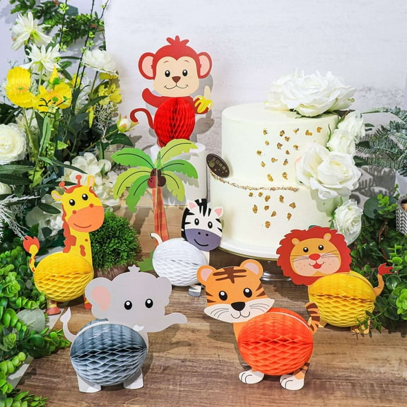 Efavormart 3D Jungle Safari Animal Honeycomb Set, Baby Shower Party Table Decor Tissue Centerpieces