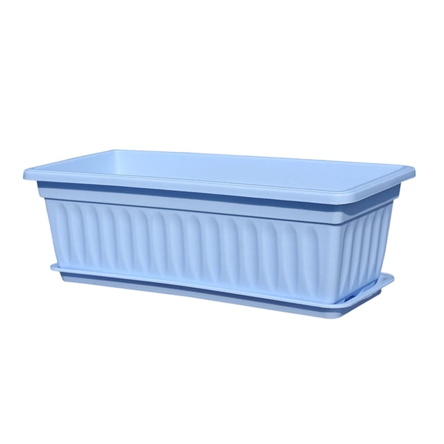Rectangular Planter, Window Box Planter, 17 Inches Vegetable Flower Plastic Planter Boxes With Tray, Rectangular Planter Indoor And Outdoor Flower Pots for Windowsill, Patio, Porch, Blue