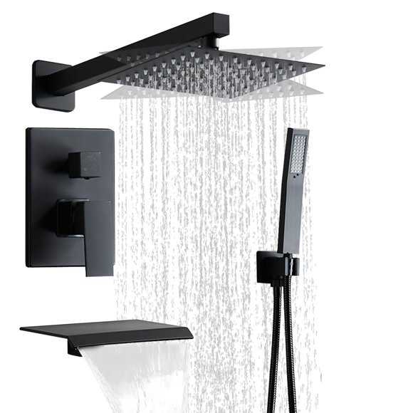 Juego de grifos de ducha RTTWYYUU negro mate con caño para bañera de 25 cm