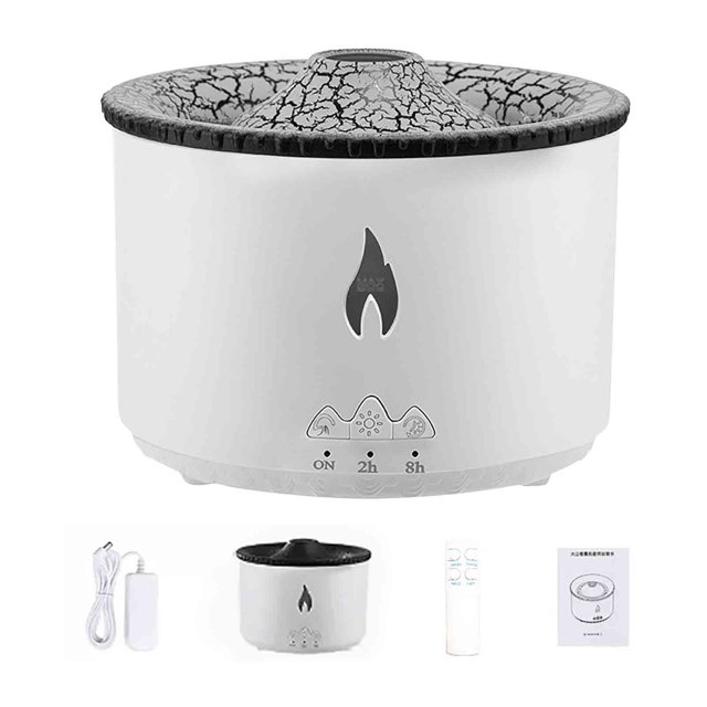 Ganfancp Volcán Humidificador Difusor de Llama Silenciosa: 300Ml Spray Humidificador con 2 Modos de Niebla de Fuego Sin Agua de Apagado Automático Difusor de Aromaterapia con Mando a Distancia para L