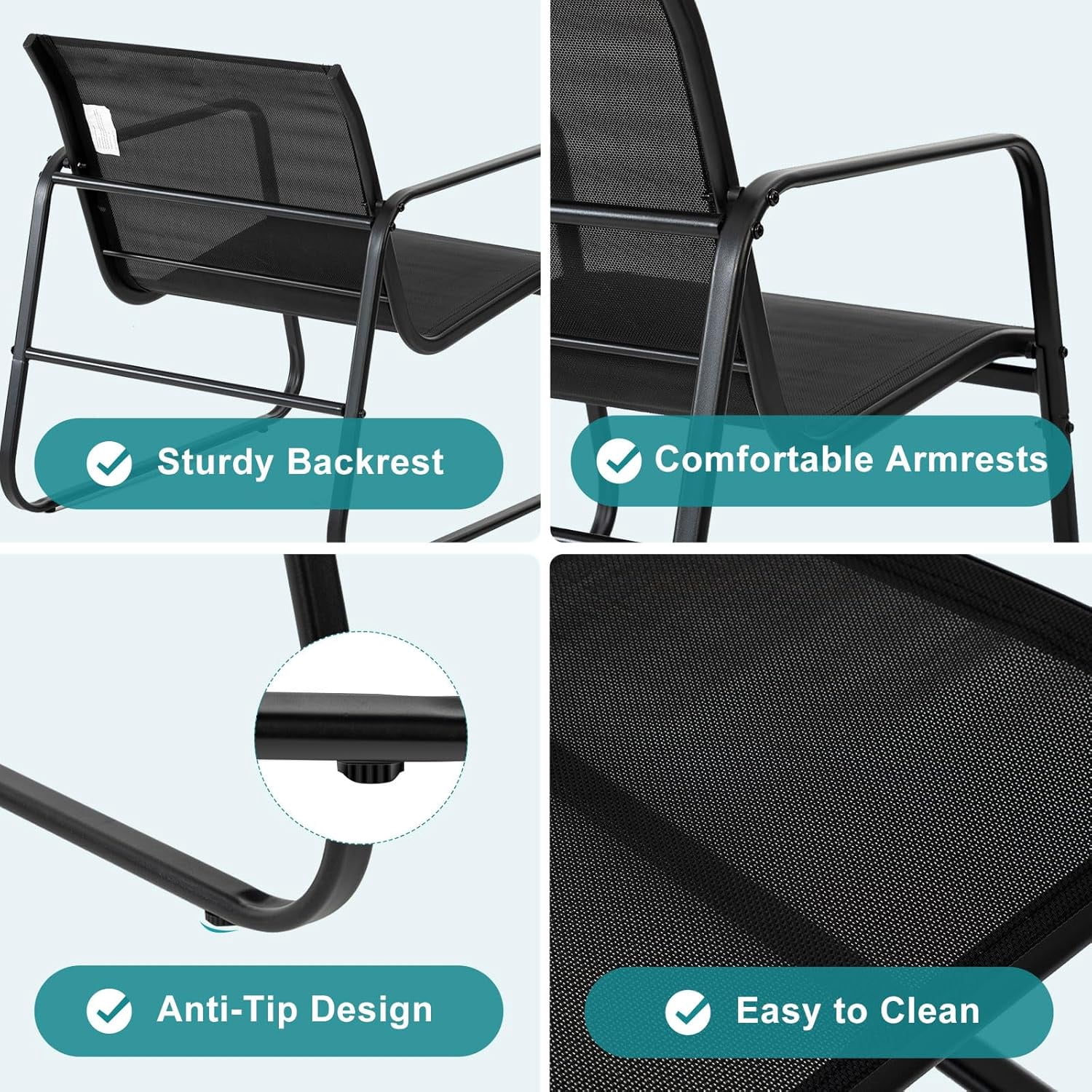 Atilioo 3 Piece Patio Furniture Set, Textilene Outdoor Furniture Set with Chairs & Table, Conversation Set for Lawn, Garden, Balcony, Yard, Poolside, Black