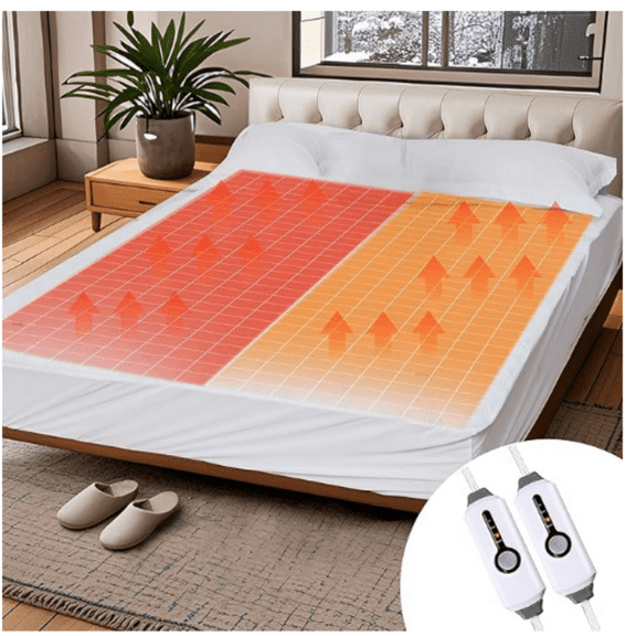 Heated Mattress Pad Queen Size, Dual Control, 60x80inch, Fit Up to 21 Inch Deep Pocket, 4 Heating Level, 10 Hour Auto-Off, Warmming Bed, White