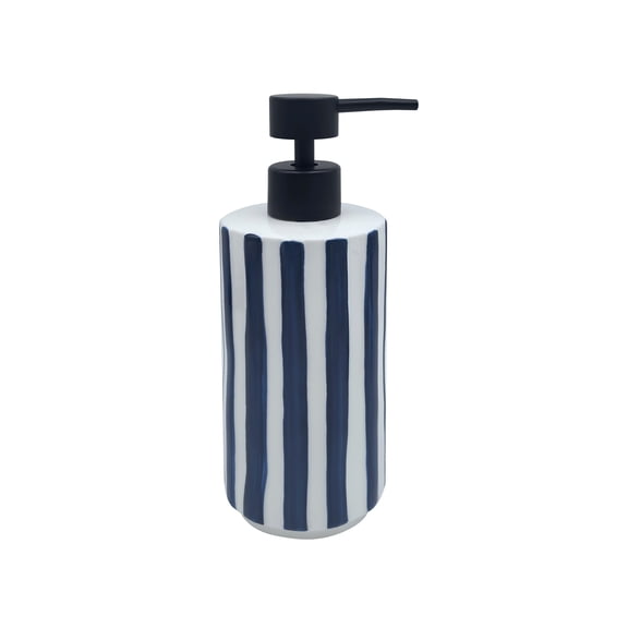 Mainstays Blue Stripe Hand Painted Stoneware Soap Pump