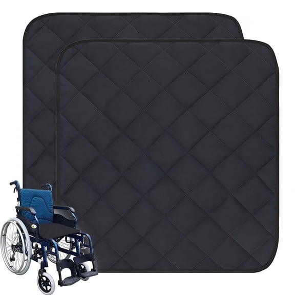 XIRQI Wheelchair Cushion for Incontinence,2 Pack Waterproof & Absorbent Seat Pad Cover,22x21 Inch Non-Slip Reusable Washable Chair Protector Pads for Elderly,Patients,Disabled,Black