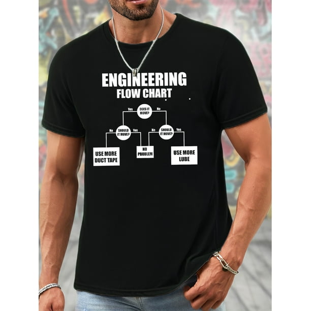 Camiseta de verano de manga corta con estampado de ingeniería, sencilla, de cuello redondo y manga corta para hombre, informal y cómoda.