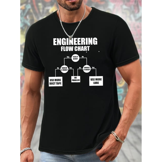 Engineering Print Summer Short-sleeve, Simple T-shirt For Summer, Men's Round Neck Short-sleeve T-shirt, Casual T-shirt, Casual Comfortable Top, Casual Sporty Tee, Comfy Tee