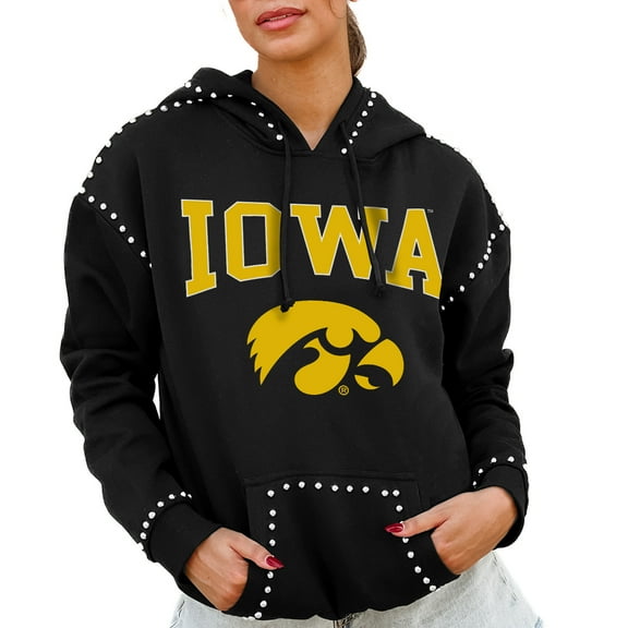 Women's Gameday Couture  Black Iowa Hawkeyes Studded Pullover Hoodie