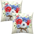 thumbnail image 2 of American Flag Poppy Flowers Pillow Covers 16x16 Inch Set of 2 Red Blue Poppies Jar Independence Day Square Pillowscase Cushion Cover for Sofa Couch Bedroom Living Room Home Decor, 2 of 6