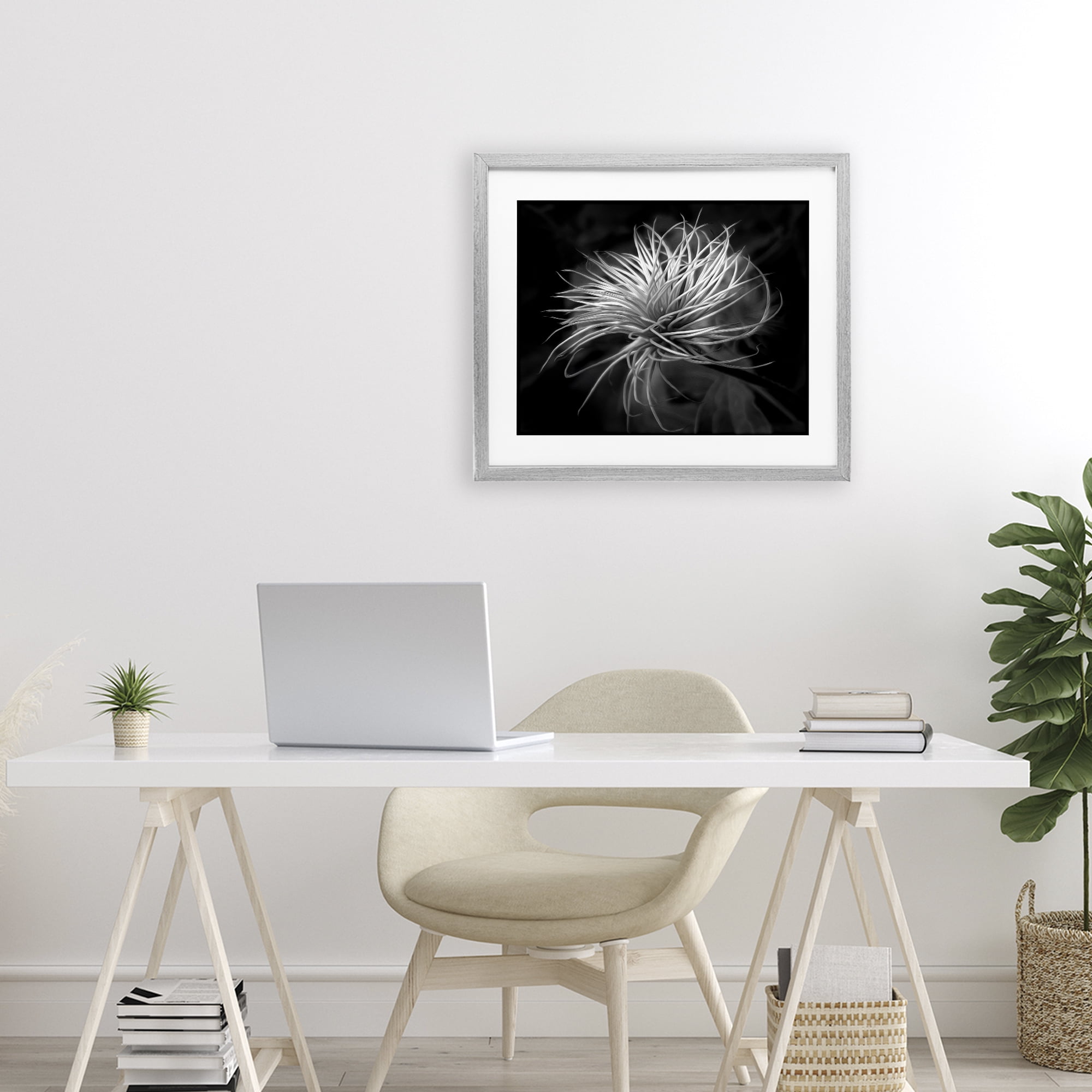 Twisting Botanical Leaves Contrast Gray Framed Print Under Glass, design by Phillip Flowers