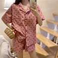 thumbnail image 4 of Pijama de verano de manga corta para mujer, suelto y lindo para niña, el cárdigan Love se puede usar al aire libre, conjunto de dos piezas de verano, 4 of 6
