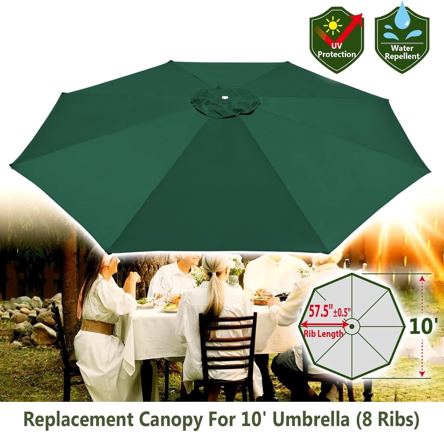 Replacement Canopy Cover for 10' Cantilever Patio Umbrella Offest Parasol Top Cover (Green)