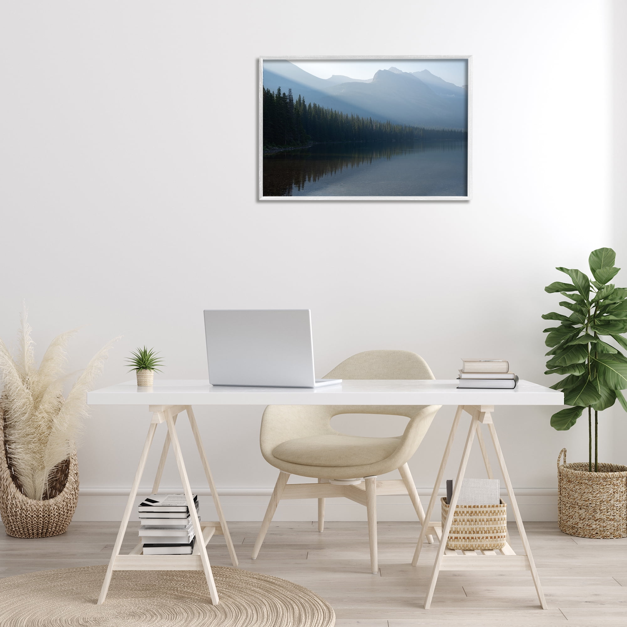 Stupell Industries Foggy Lakeside Trees Landscape Photography White Framed Art Print Wall Art, 30 x 20