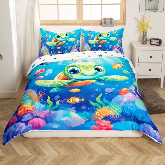 Erosebridal Sea Turtle Comforter Cover Twin,Sea Animal Bedding Twin Size,Teenager Bedroom Decor,Reversible,2-Piece(No Comforter)