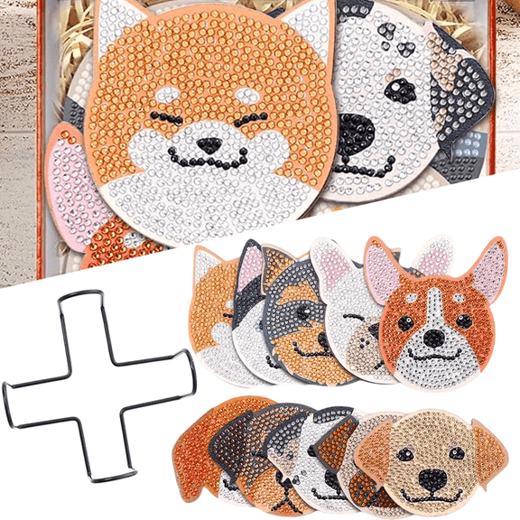 DIY Dog Diamond Painting Coasters 10PCS - Pet Themed Art Craft Kit with Holder, Beginner Friendly Coaster Set for Adults and Kids