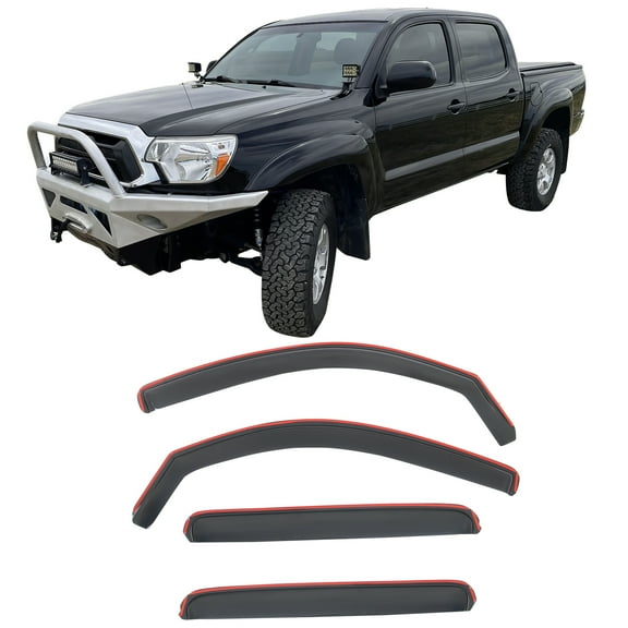 Ikon Motorsports In-Channel Window Visors for 2005-2015 Toyota Tacoma Double Cab Acrylic Smoke Side Rain Deflectors 4PCS