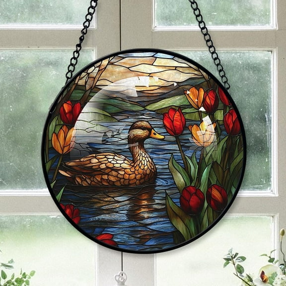 Customized Duck Stained Glass, Duck Glass Panel Sun Catchers Pretty Gifts, Duck Decoration for Home Garden Christmas Party Wedding KR0SsS