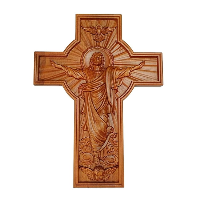 Crucifijo católico de madera para colgar en la pared, cruz de Jesús, artesanía cristiana, regalo religioso 26x20x18cm