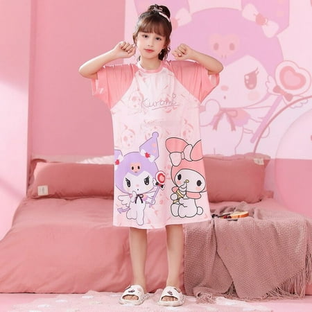 

Sanrios Printed Girls Summer Ice Silk Pajamas Dress Anime My Melody Cinnamoroll Hellokittys Kawaii Nightgown Women s Pajamas