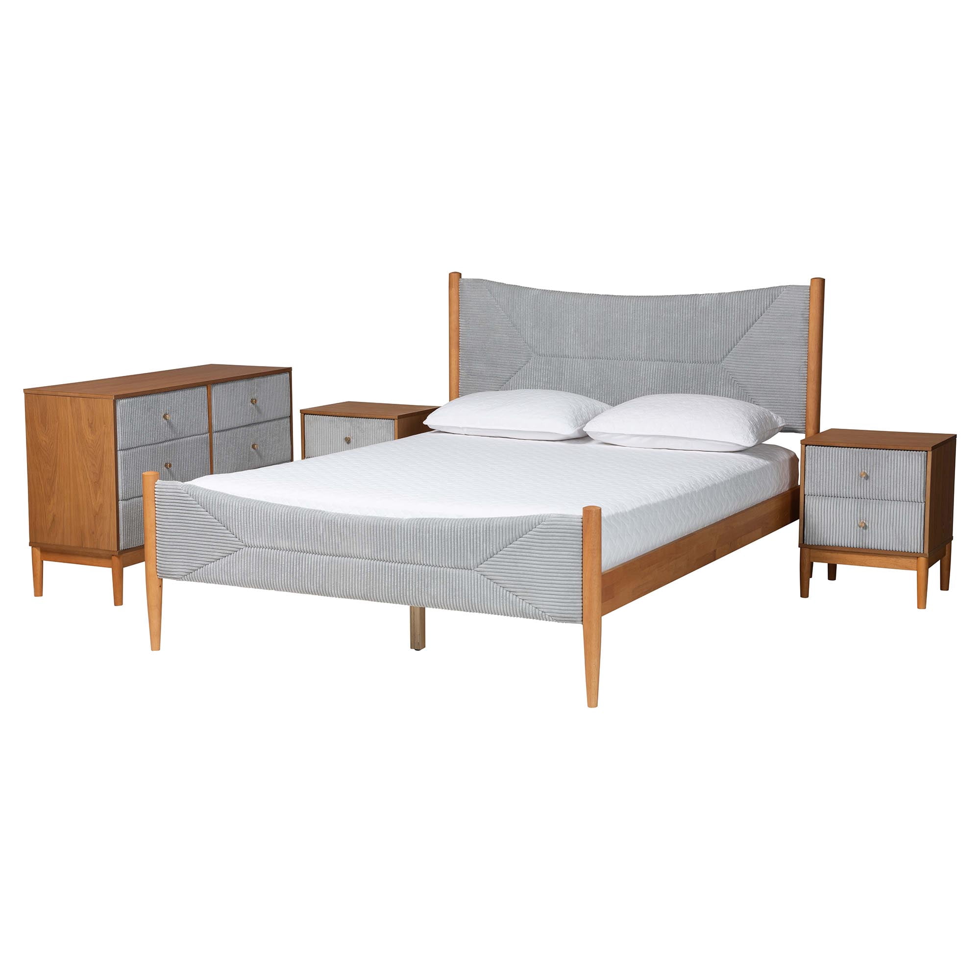 Baxton Studio Taylin Mid-Century Bedroom Set, Queen, Grey