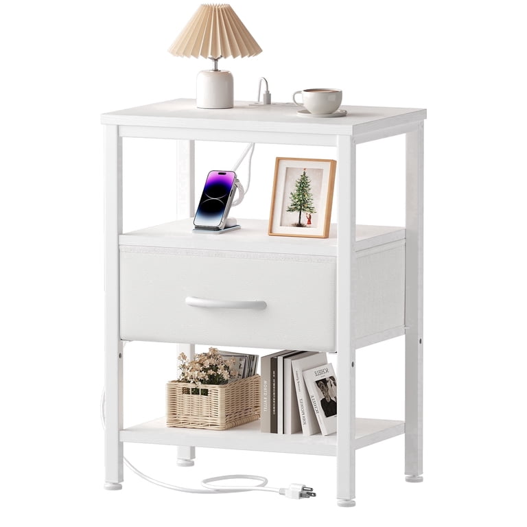 Concetta Small Nightstand With Charging Station, White photo 1