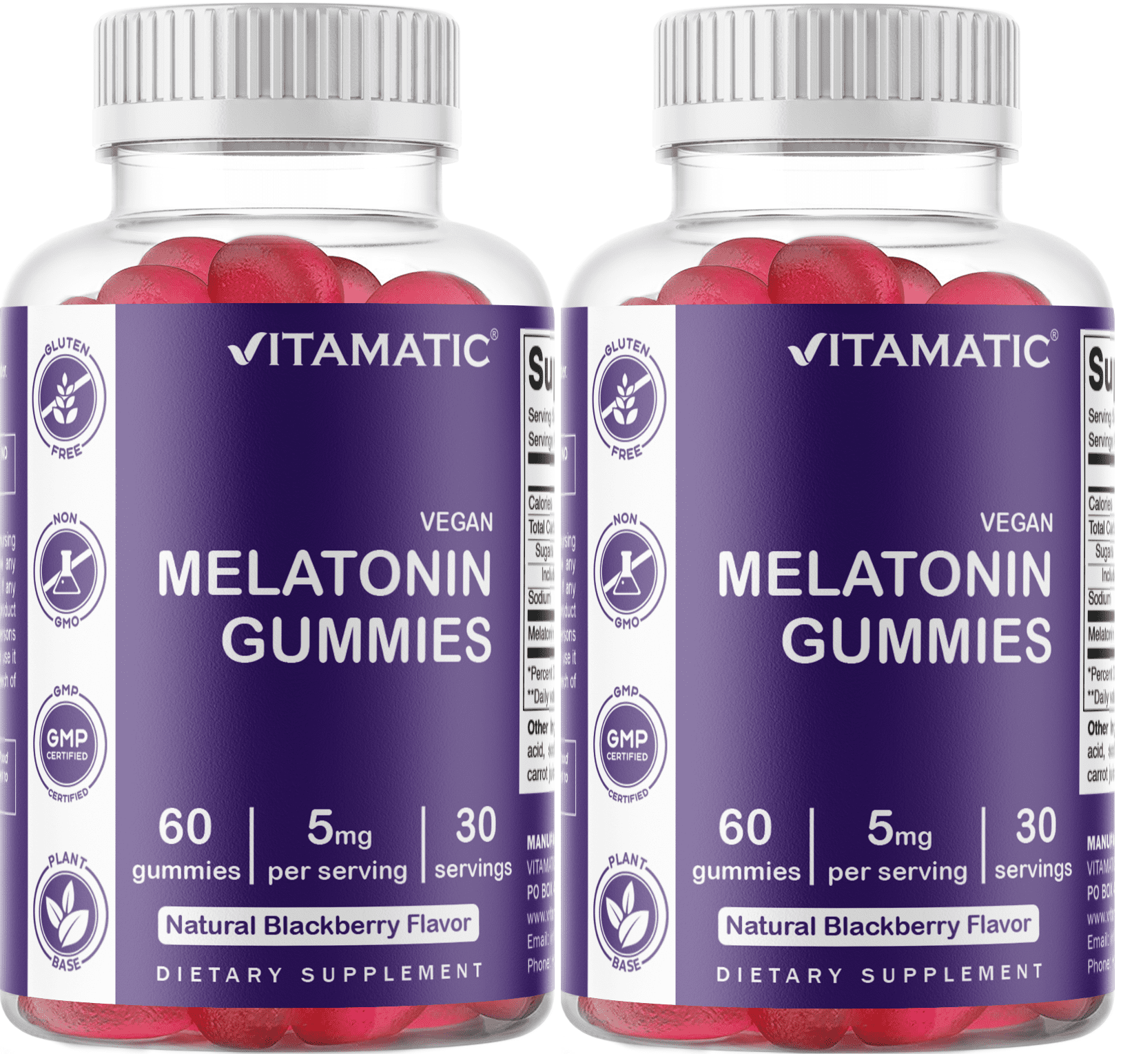 2 Pack Vitamatic Melatonin Gummies for Kids & Adults - (2.5mg 5mg & 10mg Doses) - 60 Vegan Gummies - Natural Sleep Aid Supplement (Total 120 Gummies)
