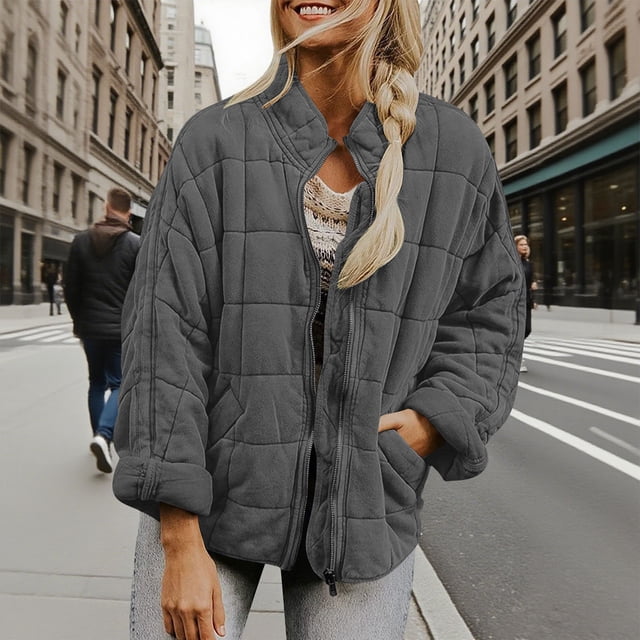 Njdvhb Parka à Manches Longues pour Femmes, Veste à Col Montant Couleur Unie Automne/hiver