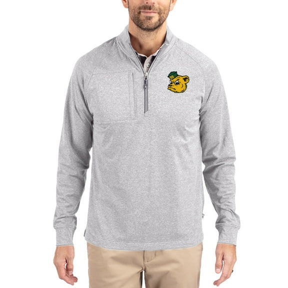 Women's-Cutter & Buck  Heather Gray Baylor Bears Adapt Eco Knit Stretch Recycled DryTec Raglan Quarter-Zip Pullover
