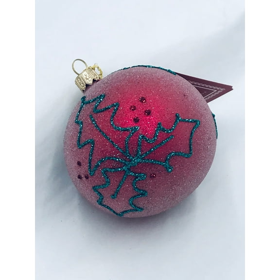 Christmas Glass Ornament Ball#7/ Frosted Red with Mistletoe Decoration/Variety of Sizes