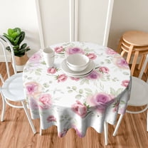 TEQUAN 60" Round Tablecloth, Pastel Flowers Roses Pattern Washable Polyester Table Cloth, Waterproof Wrinkle Resistant Decorative Table Cover