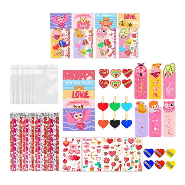 Surtido de papelería de San Valentín, juego de tarjetas de manualidades de juguete para el aula de San Valentín, regalo de intercambio escolar para