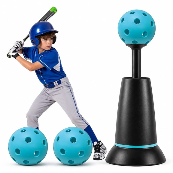 Pop Up Batting Tee Set with 3 Balls, Spring Loaded Baseball Tee Trainer for Solo Hitting Practice