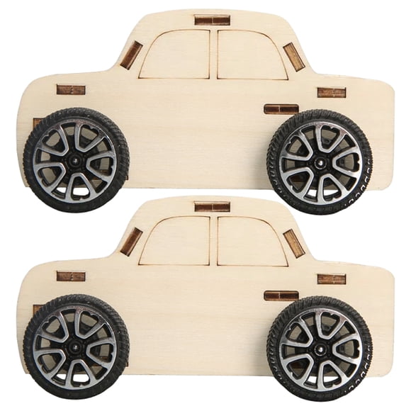 2Pcs Kids DIY Wooden Vehicle Model Wood Car DIY Statue Science Project Toy Kids Car Assemble Toy
