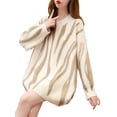 thumbnail image 2 of VISgogo Suéter de otoño para mujer, a rayas, cuello redondo, manga larga, tejido, largo, suelto, suéter, tops para niñas, 6 colores VISgogo  moda, 2 of 9