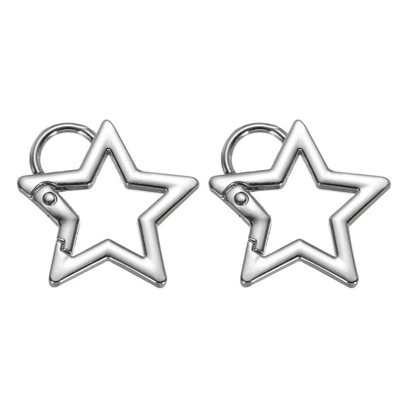 Uxcell 42mm Star Shaped Spring Snap Keychain Clip Trigger Keychain with Key Chain Rings Silver Tone 2 Pack