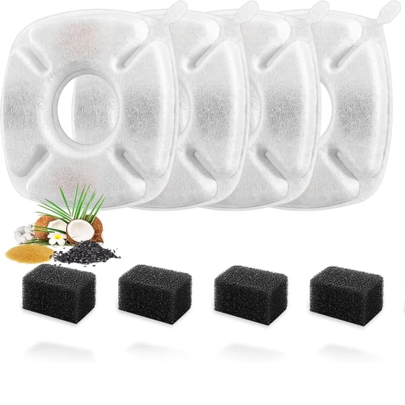 Cat Fountain Replacement Filters 4 Pack Cat Water Fountain Replacement Filters with 4 Pack Pre-Filter Sponges, Pet Fountain Filter Fit for 95oz/2.8L Automatic Pet Fountain Cat Water Fountain