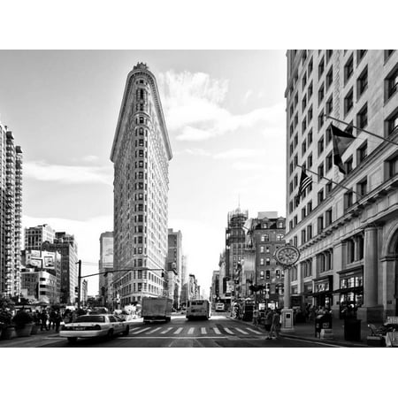 Black and White Photography Cityscape of Flatiron Building and 5th Ave, Manhattan, NYC, US Architecture Print Wall Art By Philippe