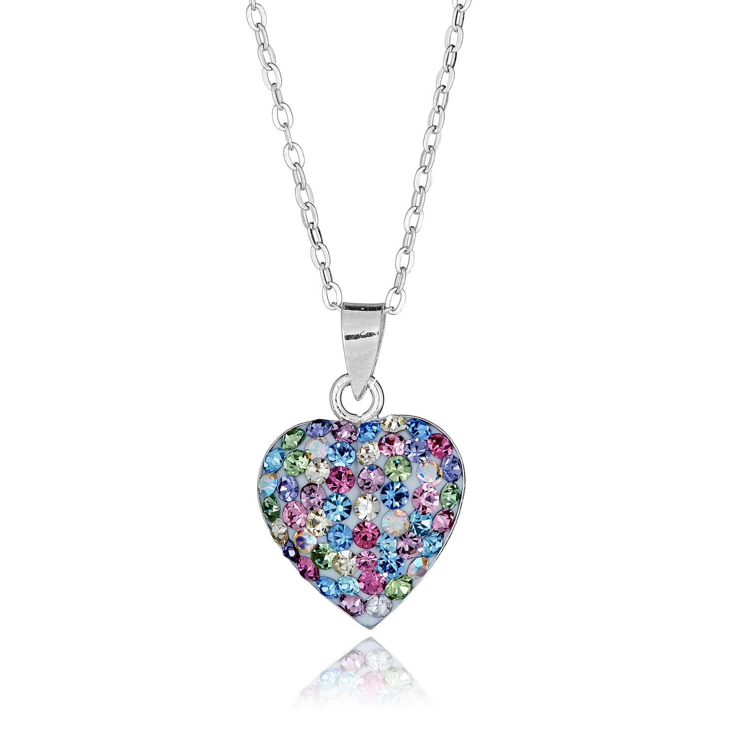 Pink Crystal Heart Sterling Silver Necklace