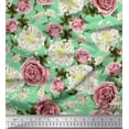thumbnail image 1 of Soimoi Green Japan Crepe Satin Fabric Leaves,White Floral & Rose Flower Decor Fabric Printed BTY 42 Inch Wide, 1 of 1