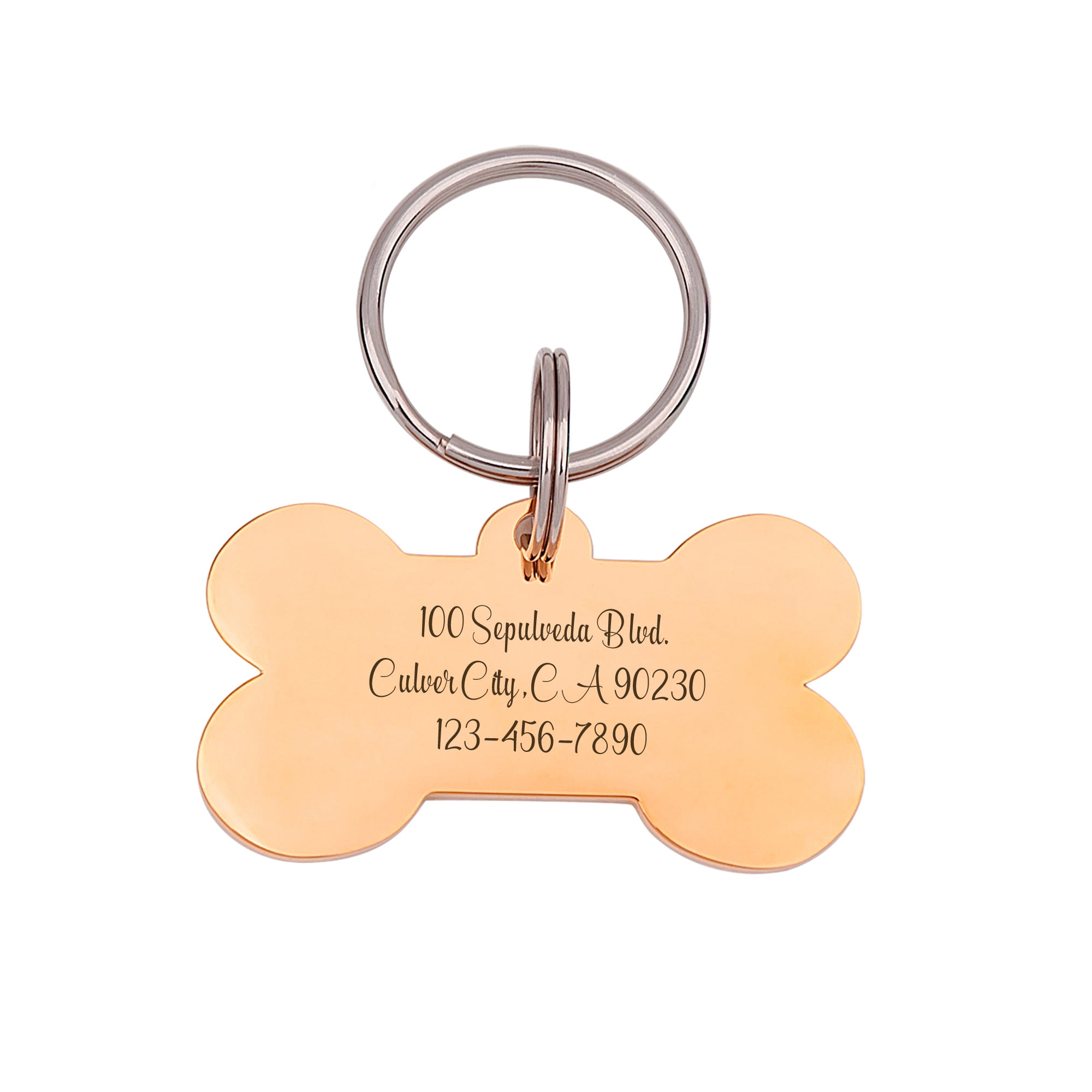 Anavia Metal & Stainless Steel Bone Name Tag with Funny Paw Icon Birthday Holiday Christmas Engraved Dog ID Tag, Rose Gold, L