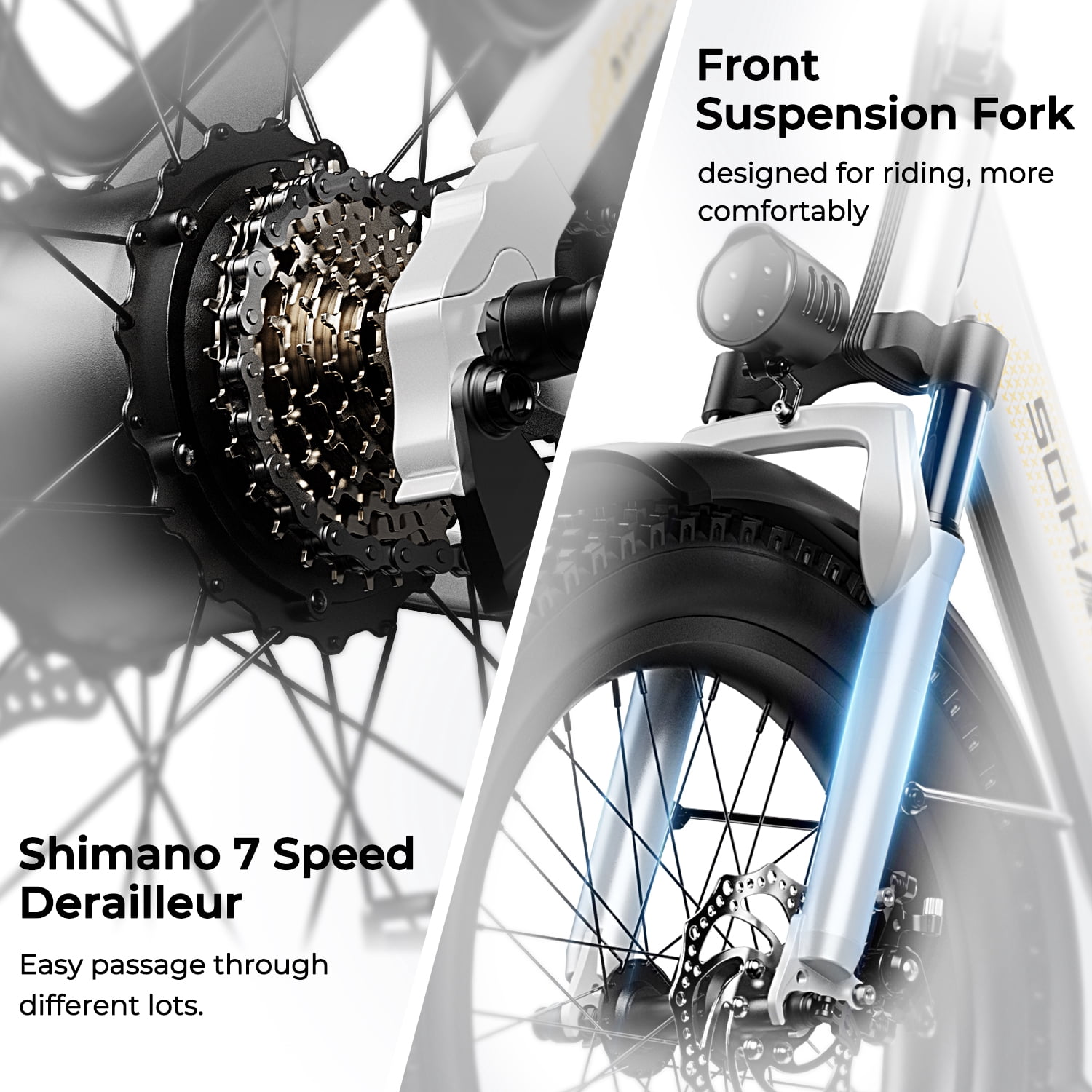 SOHAMO Adults Electric Bike, 750W Folding Ebike 48V 15ah Battery 28MPH, Full Suspension Mountain Bicycle, 20" Fat Tire Women's Bike