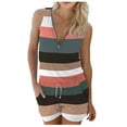 thumbnail image 2 of jsaierl Rompers for Women Plus Size Fashion Striped Print Pockets Short Pants Sleeveless Buttons Shorts Jumpsuit, 2 of 5