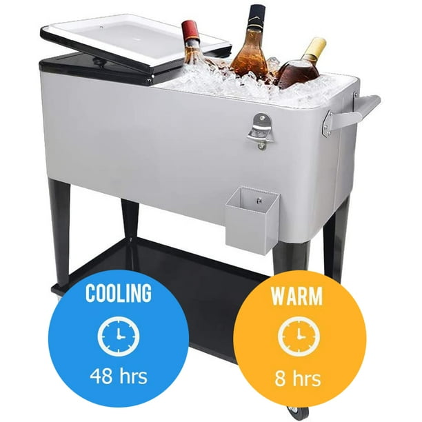 Rolling Cooler Cart, 80 Quart Ice Chest for Outdoor Patio Deck Party