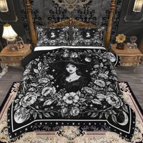 Homewish Teenagers Adults Gothic Witch Bedding Comforter Set 2pcs,Chic Floral Flowers Twin Comforter Sets Microfiber,Retro Vintage Aesthetic Breathable Bedding Set,Luxury Bedroom Decor