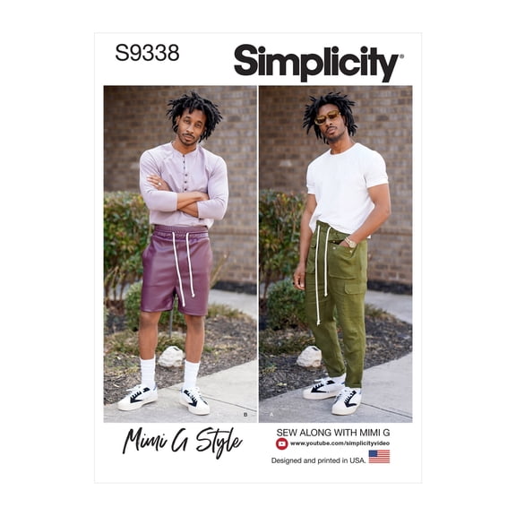 Simplicity Sewing Pattern R11397 (9338) - Men's Pull-On Pants or Shorts, Size: A (XS-S-M-L-XL)