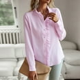 thumbnail image 2 of IROINNID Shirts for Women Long Sleeve Discount Fall Solid Casual Versatile Turndown Lapel Blouse Tops,Pink, 2 of 8